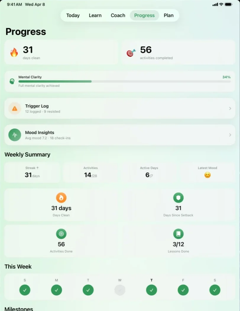 Progress and statistics screen